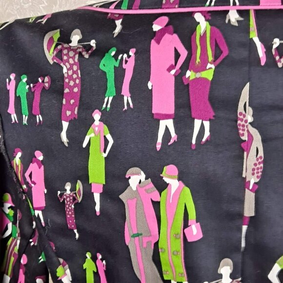 Russell Kemp Size 10 Blazer Ladies of the 1920's Print Black Green Pink 1 Button - Picture 6 of 11